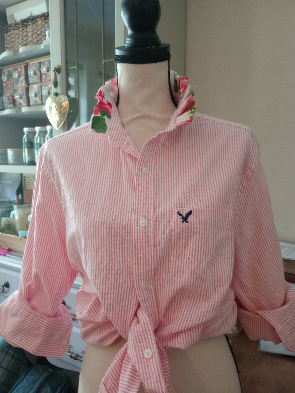 American Eagle Outfitters Pink and White Striped Button-Down Shirt